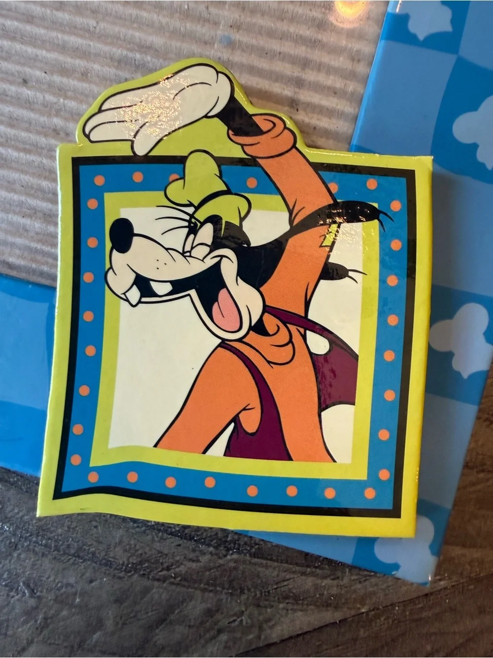 Retro Disney Goofy Photo Frame Blue Checkered 3D Character Decor